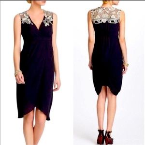 ANTHROPOLOGIE Meadow Rue Empire Waist Tulip Hem Dress, Black, Size 2